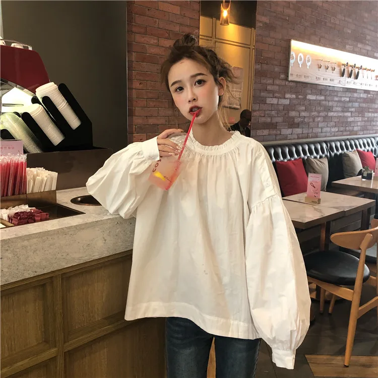 

Women's Clothing ins o-neck puff sleeve sweet style loose womens tops and blouses remeras mujer casual Ladies fashion brand