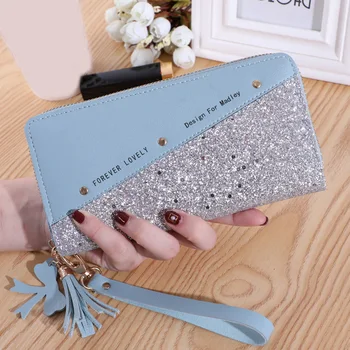 

Women Glitter Wallet Purse Long Design PU Leather Sequins Zipper for Money Coin J55