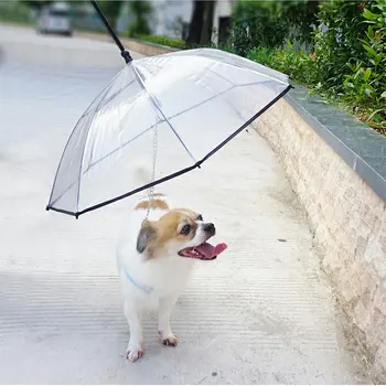 

New Transparent Pet Umbrella with Dog Leads Chains PE Rain Walking Tow Rope Dogs Lead Small Dog Cat Dry Raincoat Supplies