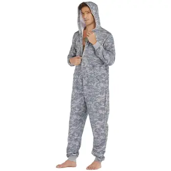 위장 회색 점프 슈트 남성 운동복 후드 Onesies 가을 겨울 긴 소매 파자마 남성 Tracksuit Rompers Cool Suit