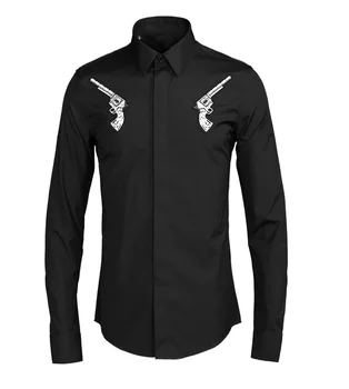 

Double Stab Embroidery Men Shirt Male Shirt Jane European Style Grid Men's Wear