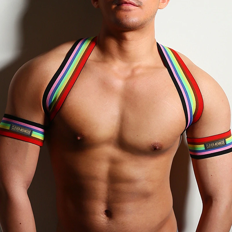 Мужские цветные мускулистые ремни, Радужный жгут, бондаж, фетиш, плечо, грудь, Hombre, яркие цвета, пояс