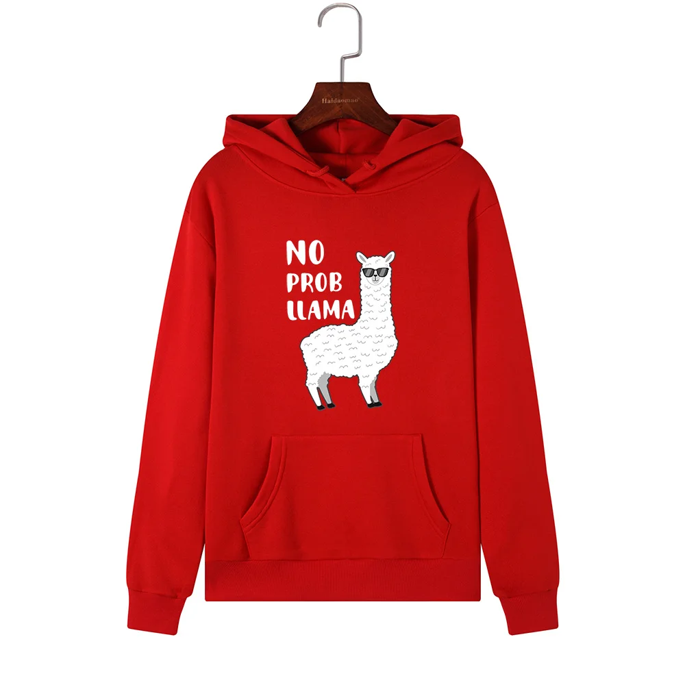 Women Hoodies Sweatshirts Hooded Sweatshirt Funny Animal Llama Print Autumn Winter Pullover Female