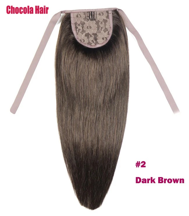 Chocola 16"-24" 80g Brazilian Machine Made Remy Hair Ribbon Ponytail Clip In Human Hair Extensions Horsetail Stragiht