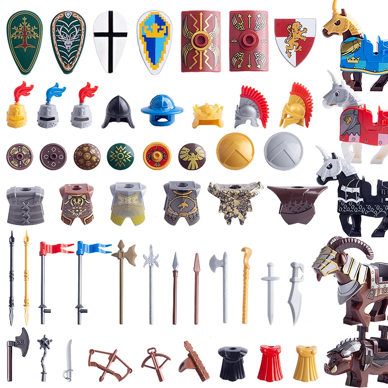 Medieval Soldier Weapon Building Blocks Military Arms Accessories Castle Knight Shield Sword Warrior Roman Figures Parts Bricks | Игрушки и