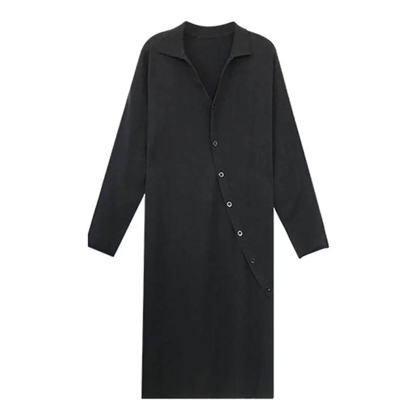 2021 Autumn Plus Size 4XL Women Dress Loose Long Sleeve Ladies Vestidos Khitted Design Button Dresses V-Neck Brand Robe KE1881