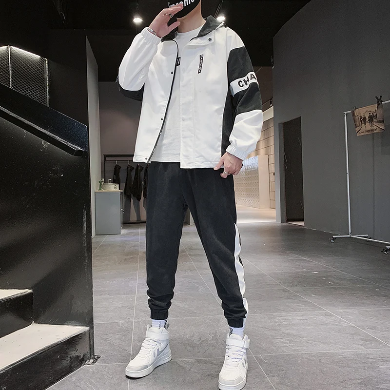 

Men's Tracksuit Streetwear Two-piece Set Sweat Suit Polyester Overalls Men's Jacket and Harem Pants 2020 Hip Hop Mens Clothing