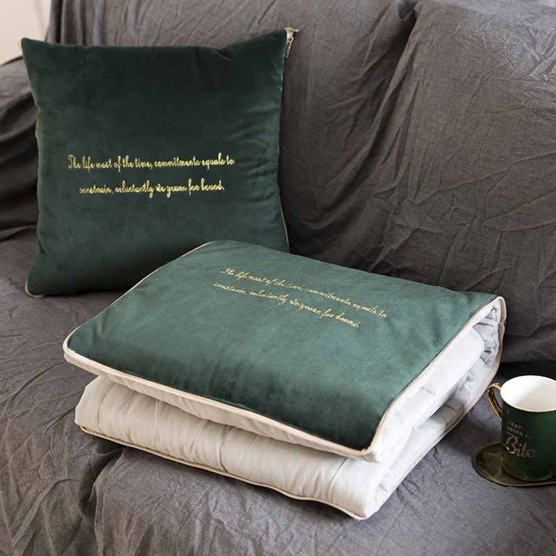 Все-в-одном Подушка Одеяло для дивана автомобиля мягкая подкладка поясная подушка противоскользящая Подушка для спальни дивана для домашнего использования - Цвет: Dark green