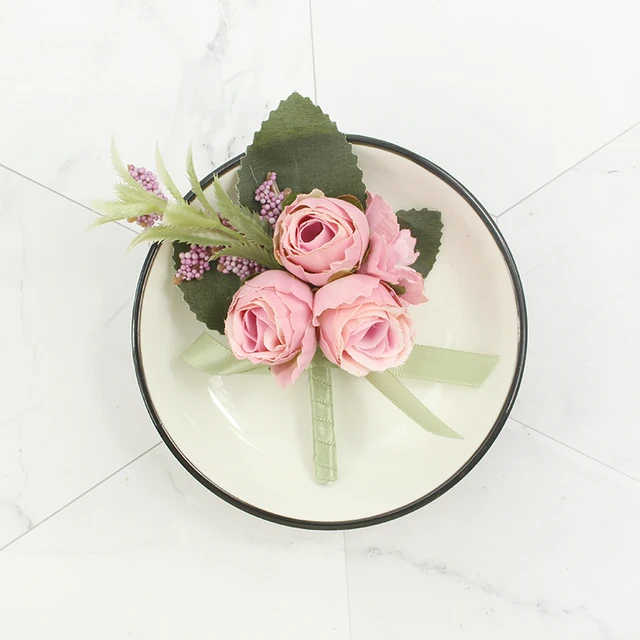 Wedding Groom Boutonniere Bridesmaid Flowers Bracelet White Rose Boutonniere Corsage Pin Flower Wedding Witness Corsages Flower Corsage-8