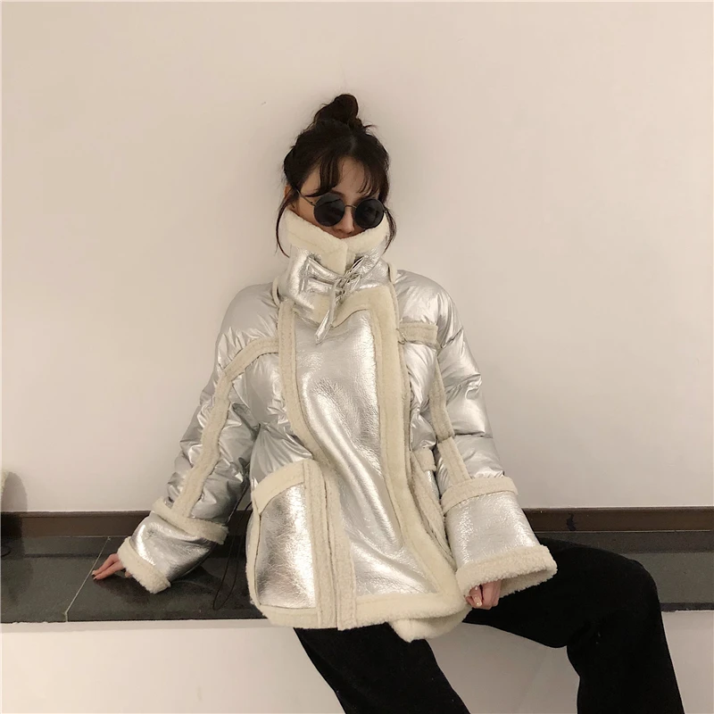 WHITNEY WANG осенне-зимняя модная уличная шерстяная куртка из искусственной кожи с подкладкой женская кожаная куртка в байкерском стиле Толстая парка пальто