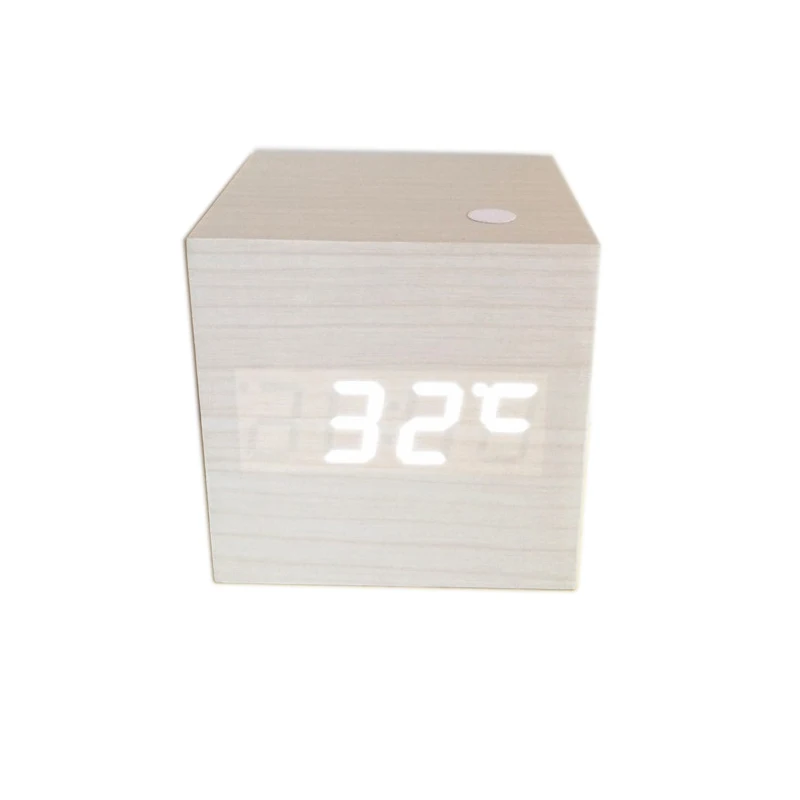 Мини-куб Звуковое управление будильники Деревянные Часы светодиодный дисплей милые настольные часы цифровые часы AJ6029