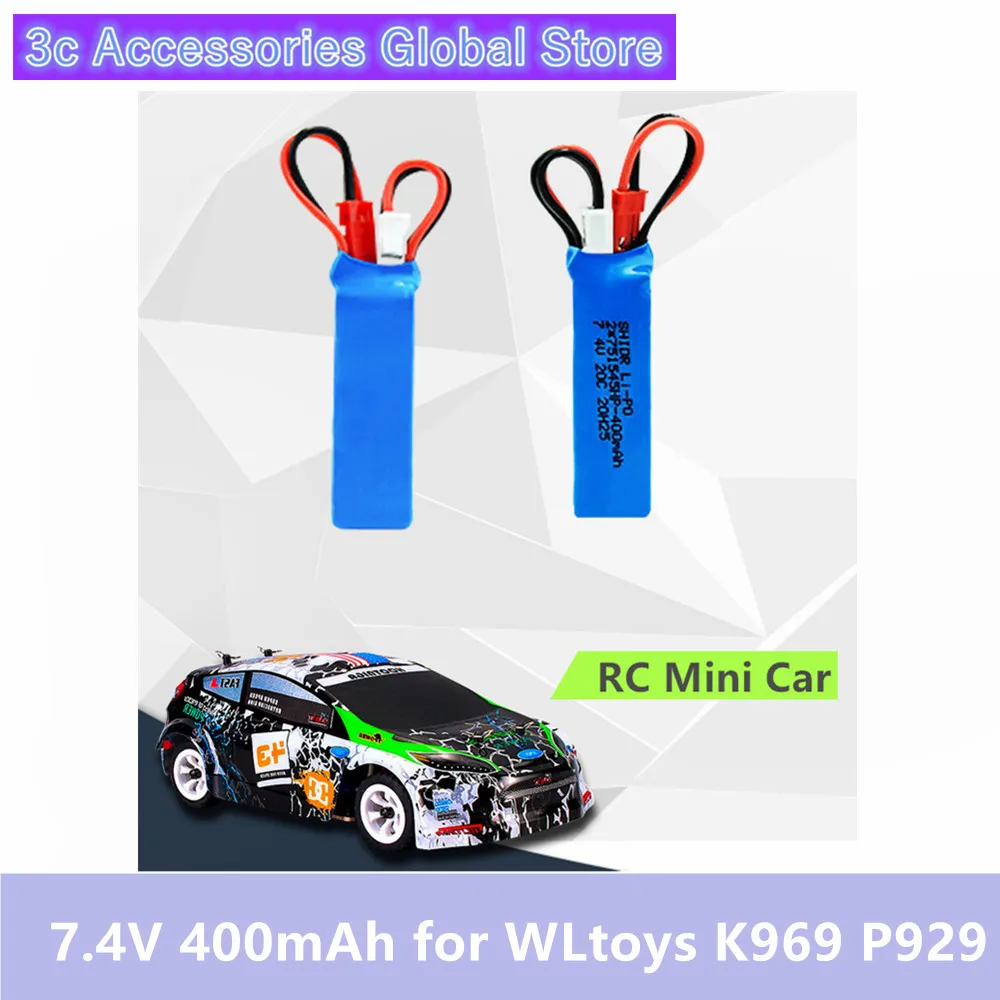 1 2 шт./лот 7 4 В 400 мАч 20C литий-полимерная батарея 2S для WLtoys K969 K989 K999 P929 P939