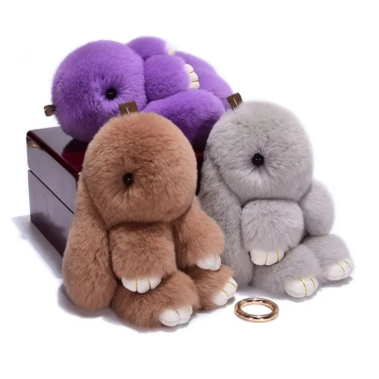 

18*13cm Cute Rabbit Puffy Keychain Plush Handmade Bags Pendant Fashion Jewelry Ornament Car Key Chain New Year Gifts Kids Toys