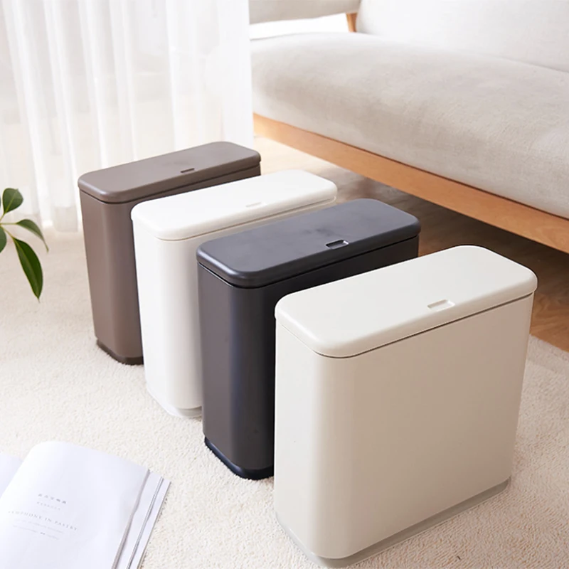 Trash Can Creative Fashion Pressing Cover Type Kitchen Waste Bin Sitting Room Toilet Trash Office Paper Basket-Grey