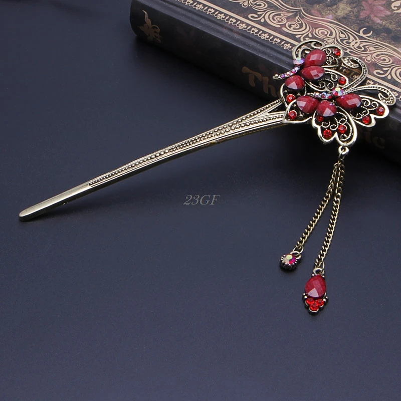 Женские Элегантные двойные бабочки Bobby Pin модная шпилька для волос со стразами