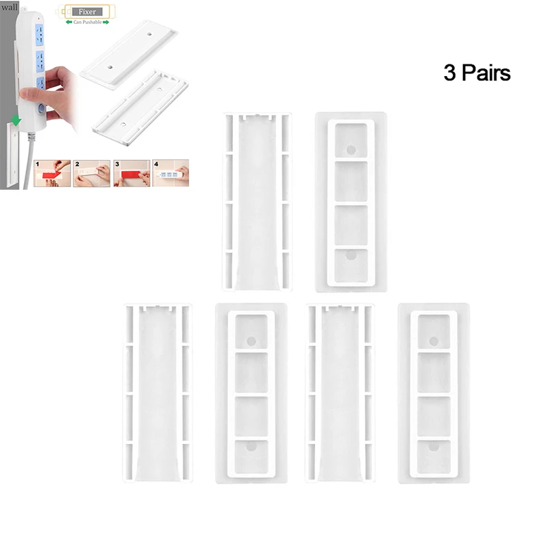 

3Pairs/6pcs Wall-mounted Cable Patch Panel Holders Seamless Punch Free Plug Sticker Holder Wall Fixer Power Strip Holders