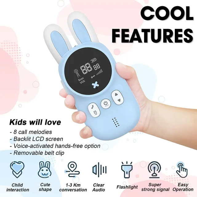 1 Pair Portable Handheld  Children's Walkie Talkie Kids Mini Toys Transceiver 3KM Range UHF Radio Lanyard Interphone Baby Gift 3