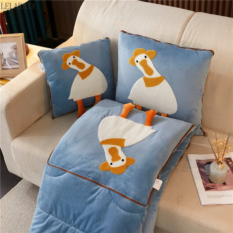 

Cartoon Duck Pillow Folding Quilt Animals Toy Cushion Thicken Velvet Home Office Car Pillow With Blanket For Nap 2 in 1 Pillow