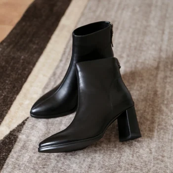 

2020 Elegant Women Genuine Leather Ankle Boots Party Dancing Shoes Woman Warm High Heels Chelsea Boots size 41 42 43 44