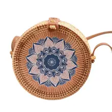 Женский модный красивый цветок с принтом женская сумка ручной работы из ротанга для девушек тканые круглые сумки-мессенджеры