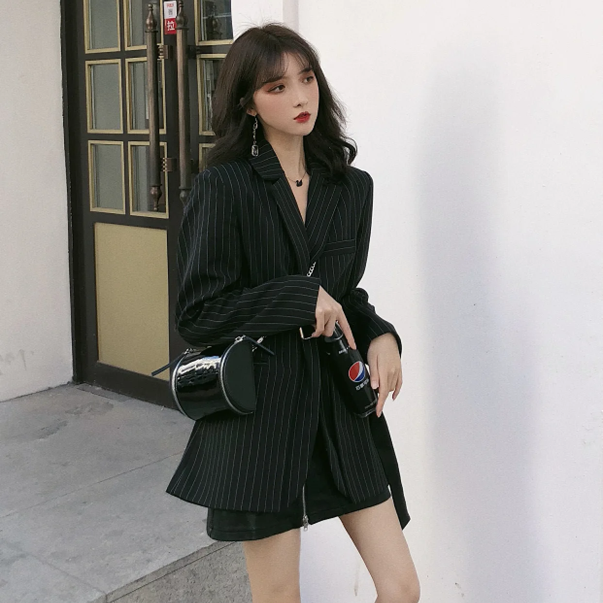 

Photo Shoot 2019 Korean-style New Style CHIC Versitile Fashion Long Sleeve Stripes Suit Jacket with Belt 213173
