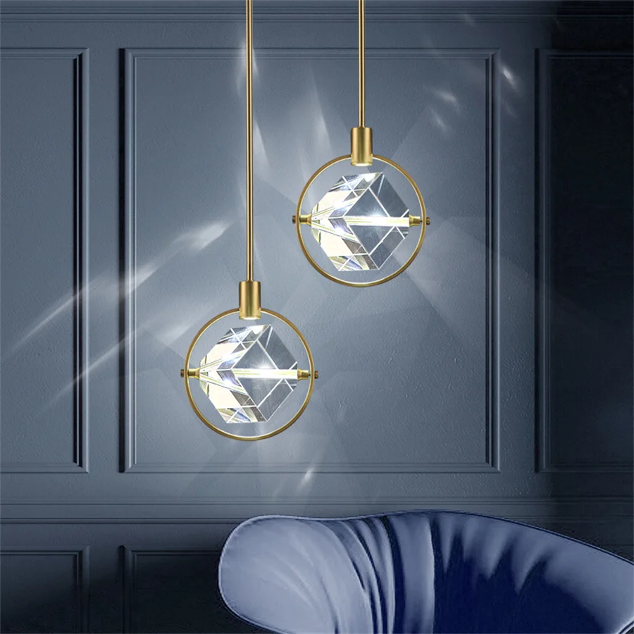 

K9 Crystal LED Pendant Lamp Kitchen Dining Room Shop Bar Hanging Light Modern Metal Luxury Bedroom Bedside Pendant Light
