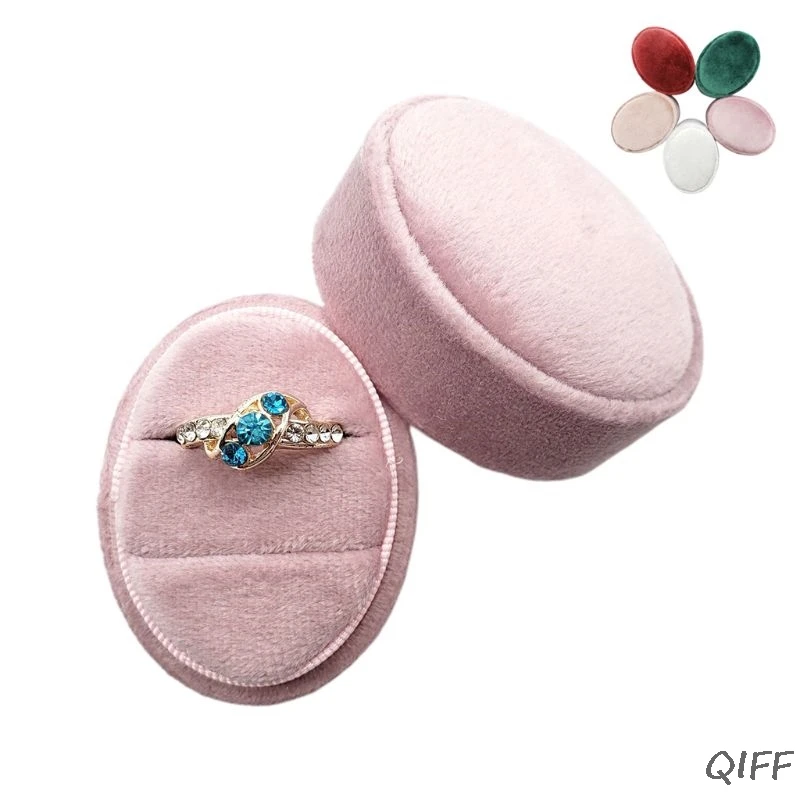 Velvet Double Ring Box Oval Wedding Ceremony Ring Box with Detachable Lid 