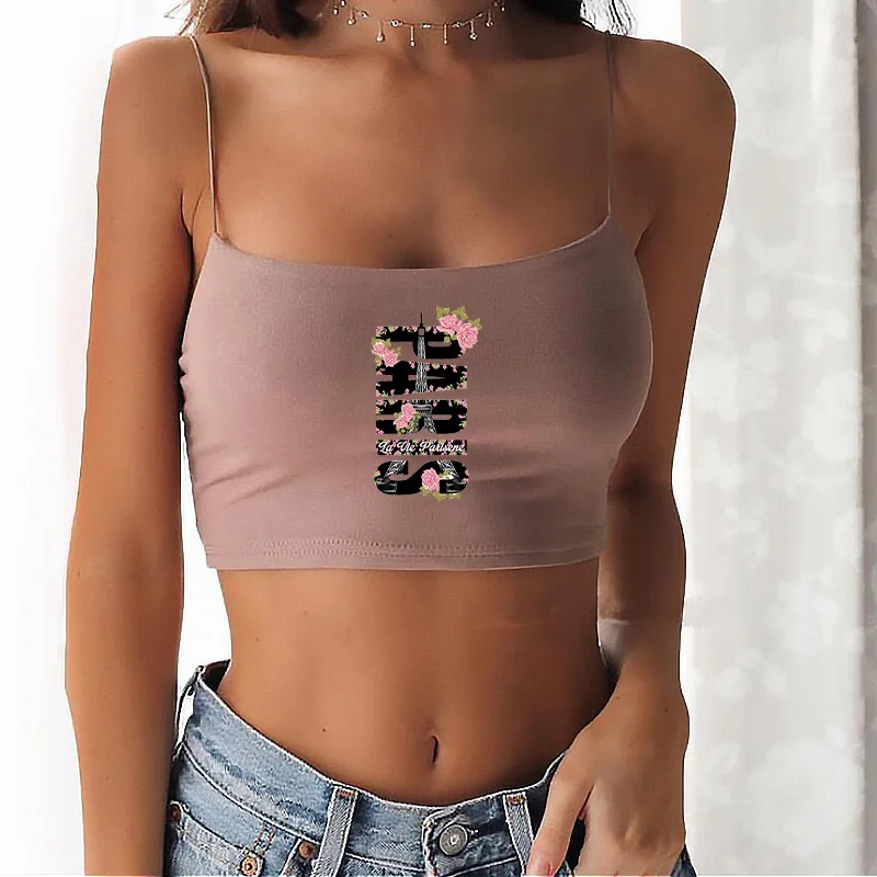 

Flower Paris Tank Top for Women Casual Crop Tops Camis Streetwear Slim Sexy Summer Strap Clothes White Red Y2K 2021