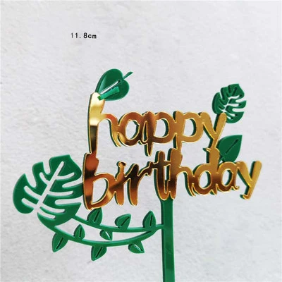 A5 Green Plant Flower Girls Cake Topper Happy Birthday Cupcake Toppers Wedding Party Dessert Table Decor Baby Shower Supplies - Color: A5