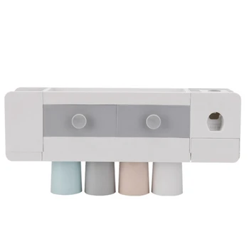

netic Toothbrush Rack Bathroom Wall Hanging Punch-Free Storage Rack Automatic Toothpaste Squeezing Device