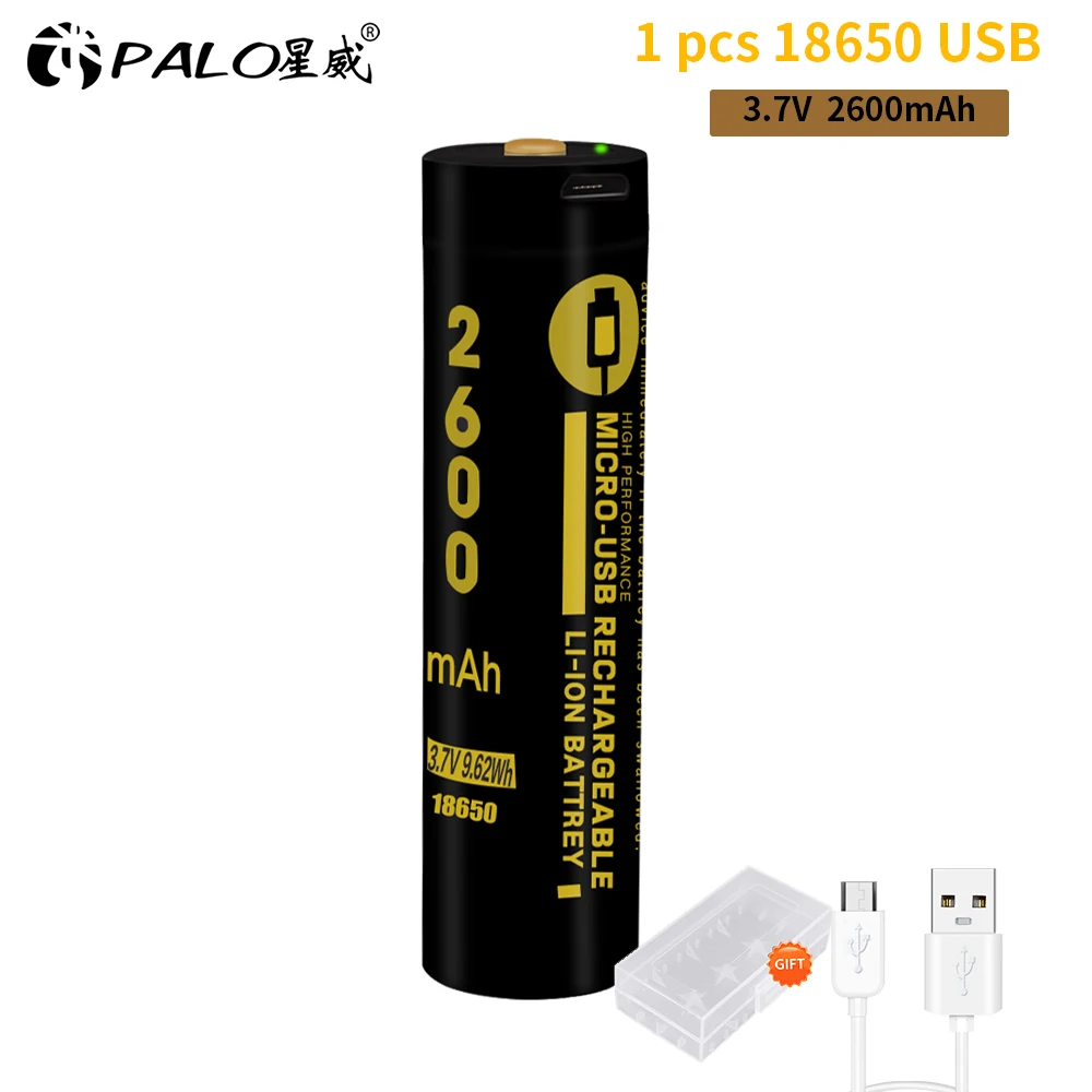 PALO USB 3,7 V 18650 2600mAh литий-ионная USB аккумуляторная батарея для флэш-светильник с Светодиодный индикатор светильник DC-зарядка - Цвет: 1PCS