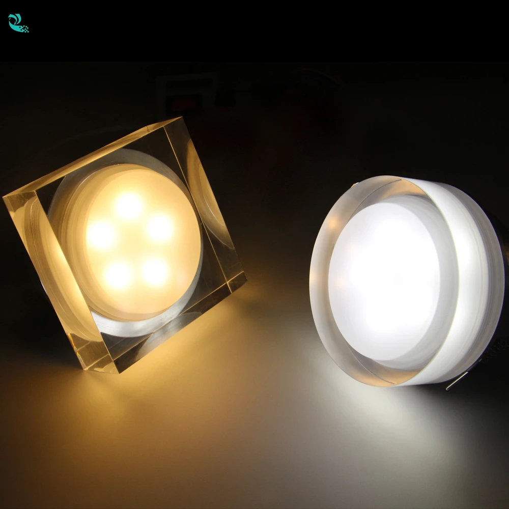 

[DBF]Square/Round Crystal RGB LED downlight 1W 3W 5W 7W led recessed Ceiling Light Spot down light for home decora kitchen