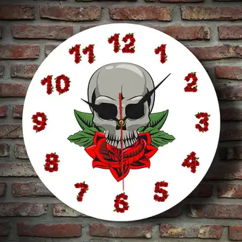 

Decoration Rose Skull Pattern Wall Clock Romantic Skull Acrylic Wall Clock Home Decoration Wall Clock