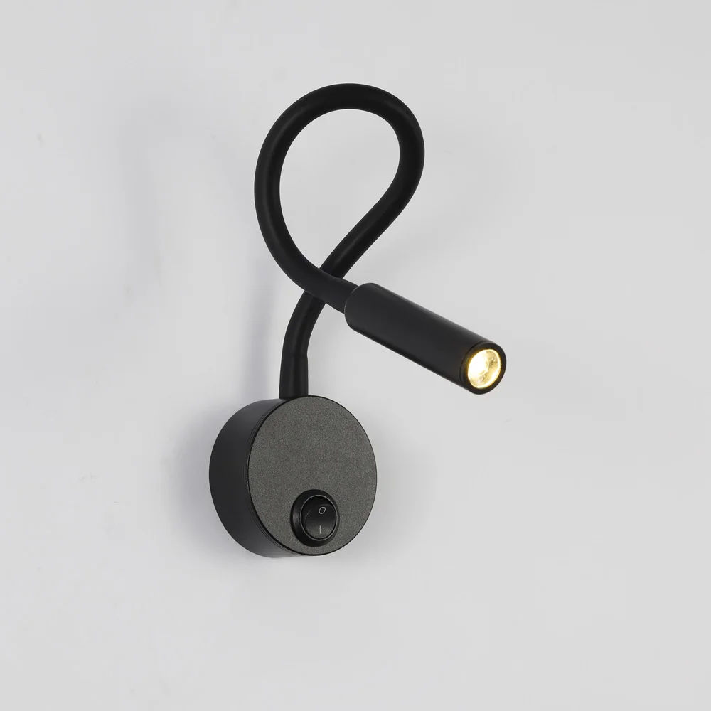 Modern Minimalist Bedside Reading Lamp LED Flexible Wall Night Sconces for Bedroom Study Hose Mounted Switch Rotatable Lighting