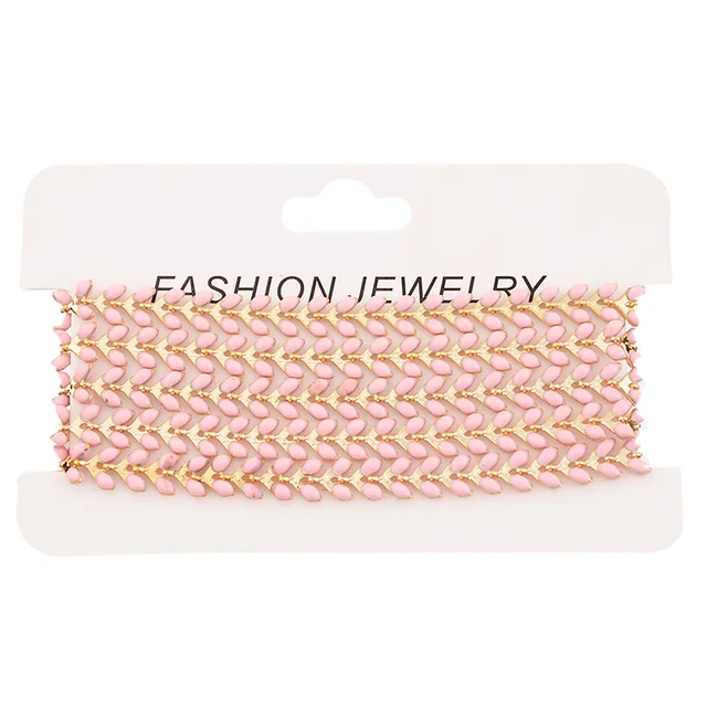 SAUVOO Oil Drop Wheat Shape Link Chains Necklace Gold Copper Chain Design Jewelry Accessories/Jewelry Findings & Components pink