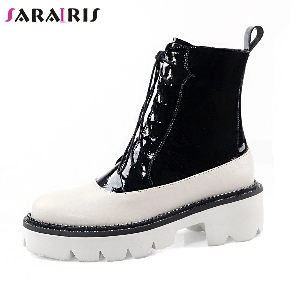 

SARAIRIS New Luxury Brand mixed-color Booties Ladies Genuine Leather Ankle Boots Women 2020 Fashion High Platform Shoes Woman