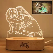 

Customized 3d Night Light Usb Wooden Base Diy Night Lamp for Wedding Christmas Gift Holiday Light Custom Text Photo Dropshipping