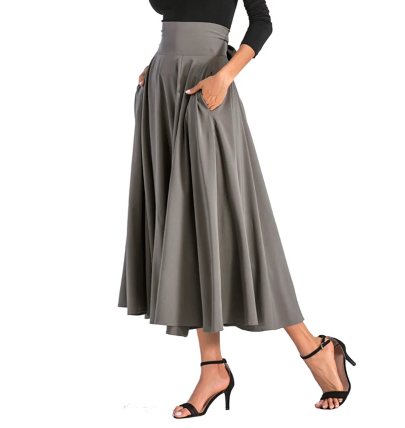 2020 New Fashion  Women Long Skirt Casual Spring  Summer Skirt womens Elegant Solid Bow-knot A-line Maxi Skirt Women Cothes (10)