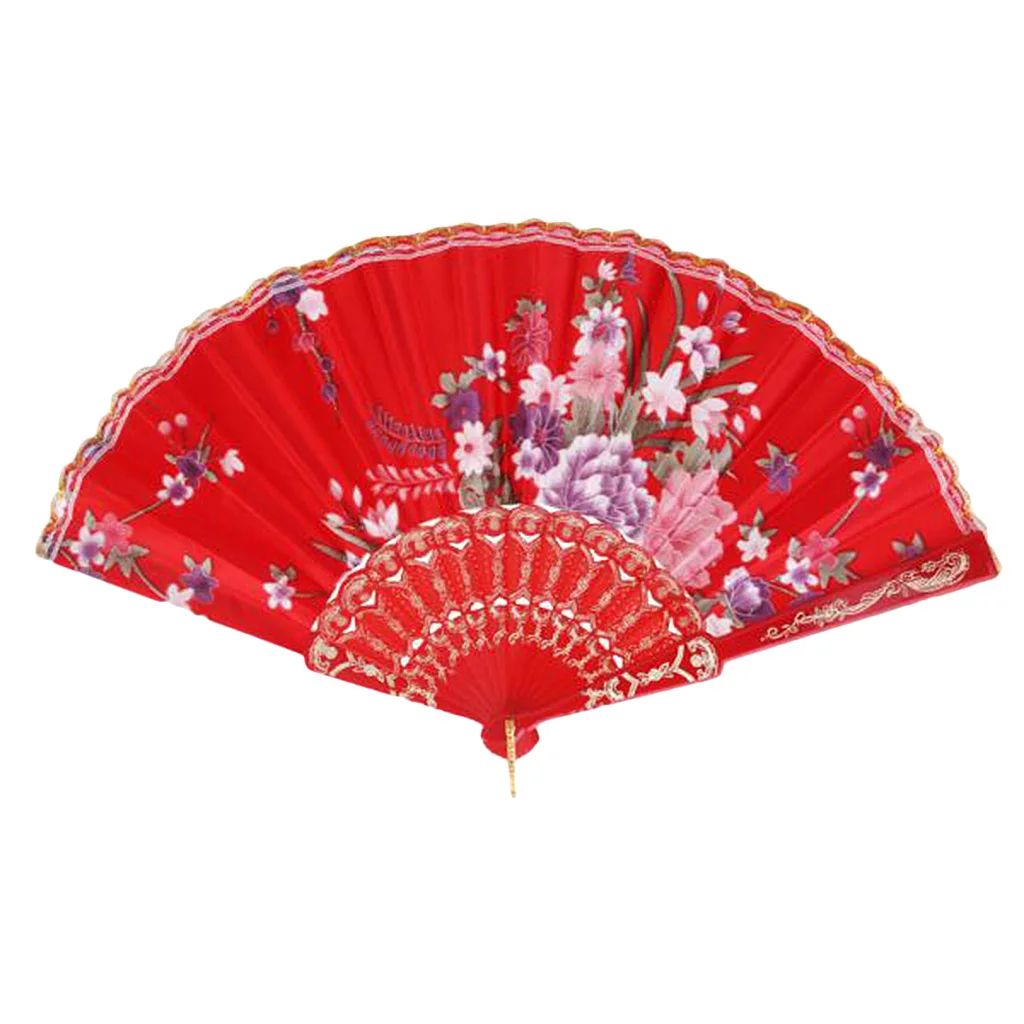 

Sweet Style Flowers Hand Fan Folding Fan Dancing Party Fan Red