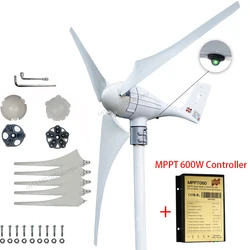 600W 3 or 5 Wind Blades Wind Turbine Generator Windmill With LED Charging Light  Free MPPT Controller For 12V 24V Battery