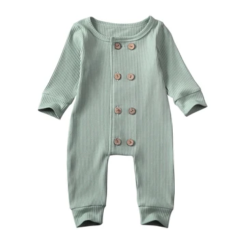 

0-24M Newborn Baby Girls Boys Solid Romper Cotton Kids Girl Long Sleeve Ribbed Knitted Jumpsuit Overalls