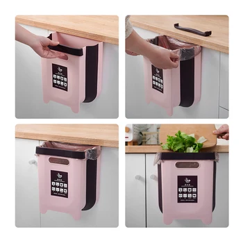 

Bathroom Cupboard Door Car Container Trash Can Kitchen Gadgets Sundries Folding Waste Bin Garbage Durable Room Basket