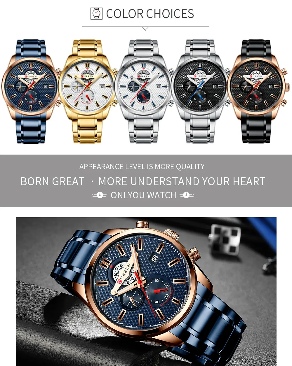 Топ люксовый бренд CURREN Мужские часы с хронографом деловые наручные часы из нержавеющей стали Кварцевые Мужские часы Relogio Masculino