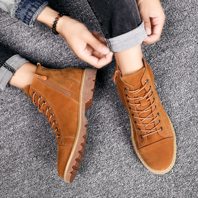 Мужские кожаные ботинки Dr Martins Martens; Зимние ботильоны; Безопасная рабочая обувь; botas hombre Zapatos De Seguridad Safty; обувь размера плюс 48