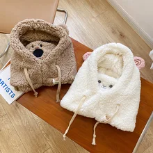 Kawaii Cartoon Lamb Mask Scarf Integrated Hat Winter Warmth Thickened with Mask Cap New for Women Girl Couples