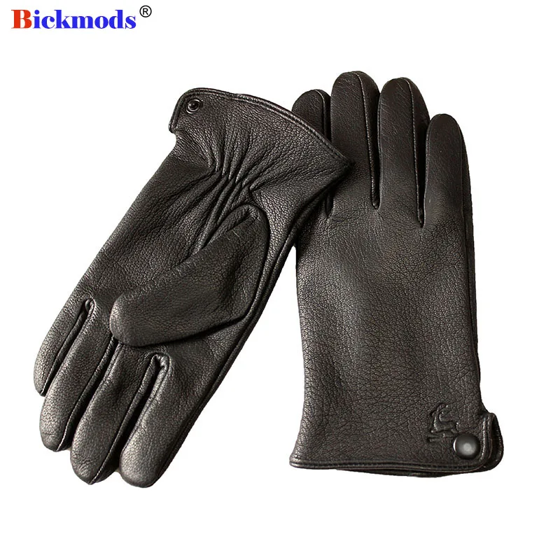 

Leather gloves male straight style deerskin gloves thicker imitation rabbit fur lining autumn and winter cold warm