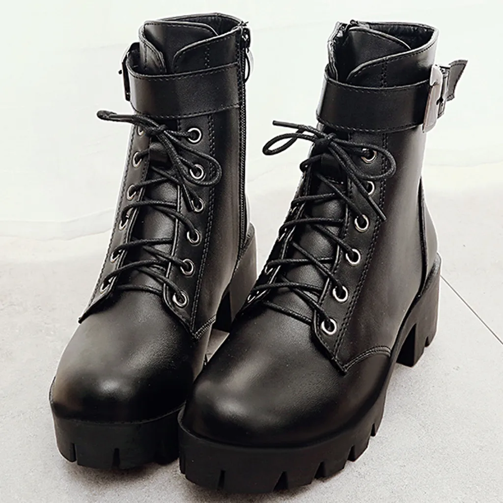 Г., новые ботинки в стиле панк готик со шнуровкой и ремнями с круглым носком женская обувь короткие ботинки уличная локомотив mujer zapatos#3