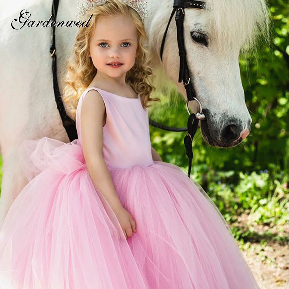 Пышные платья для маленьких девочек с розовыми цветами кружевные Длинные