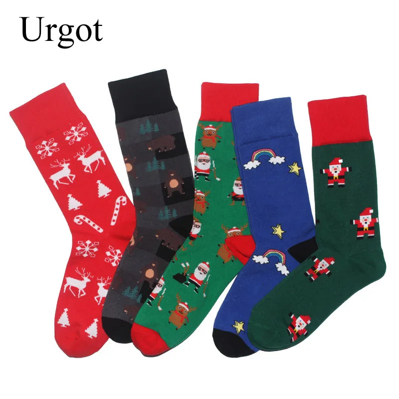 Urgot 6 пар/лот рождественские носки-тапочки унисекс, Для женщин Для мужчин мультфильм милый Санта Клаус и изображением снежинки зимних пейзажей взрослых чулочно-носочные хлопковые носки в стиле Харадзюку