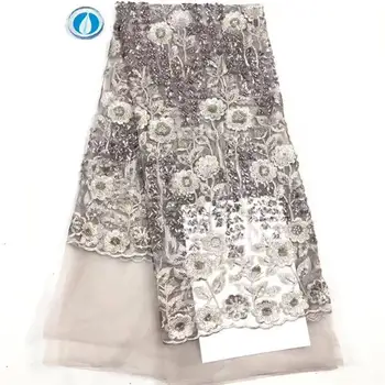 

Gray High Quality Sequence Lace Fabric Fashion Tulle Lace Fabric 2019 African Lace Fabrics with Sequins for Party Dress